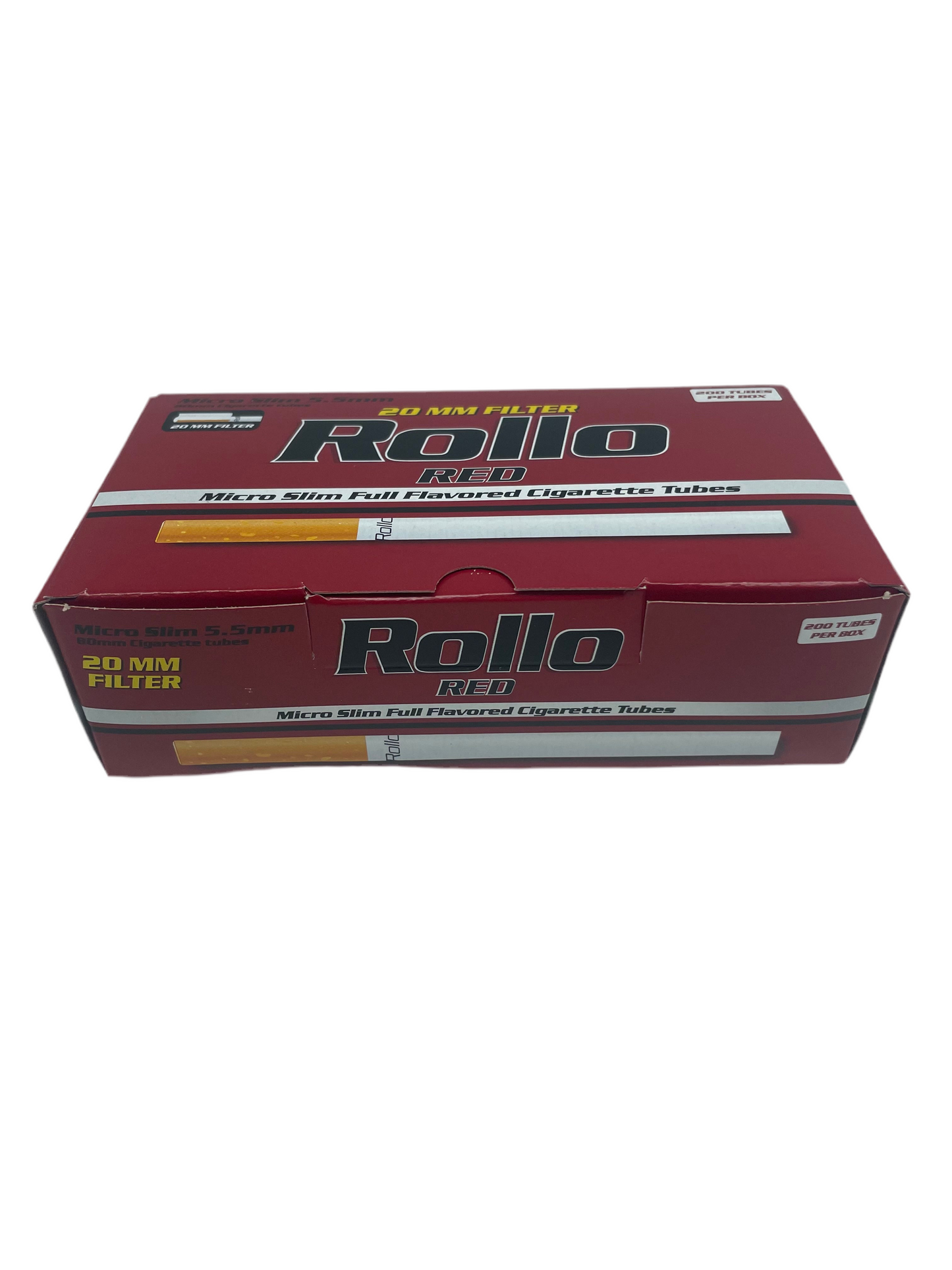 200 X Rollo 5.5mm Micro Slim Red 20mm Filter Tubes. One Pack of 200 Tubes