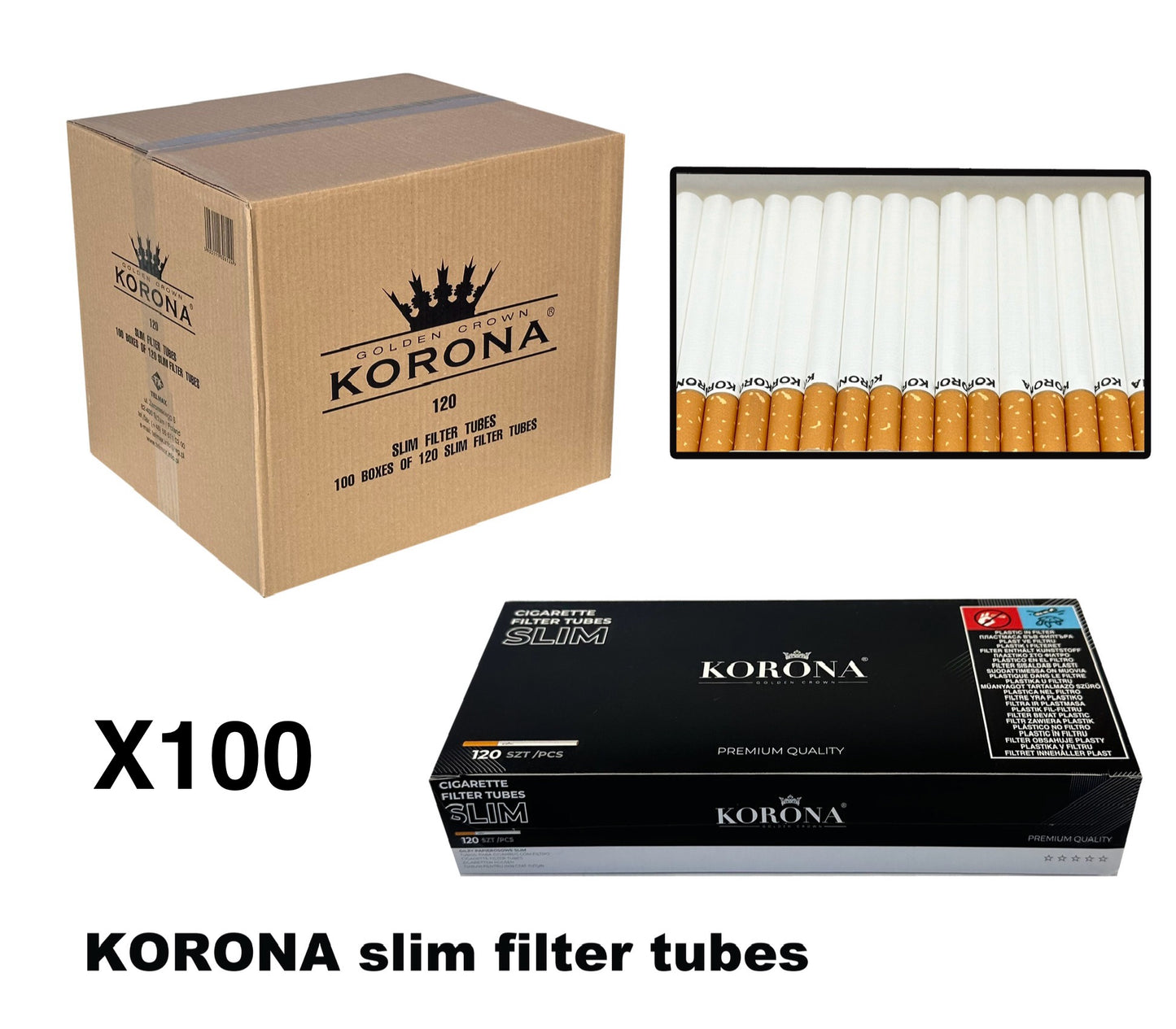 12,000 X Korona Filter Empty Tubes Slim 6.5mm 100 Packs of 120 Tubes. Total of 12,000 Tubes Bulk