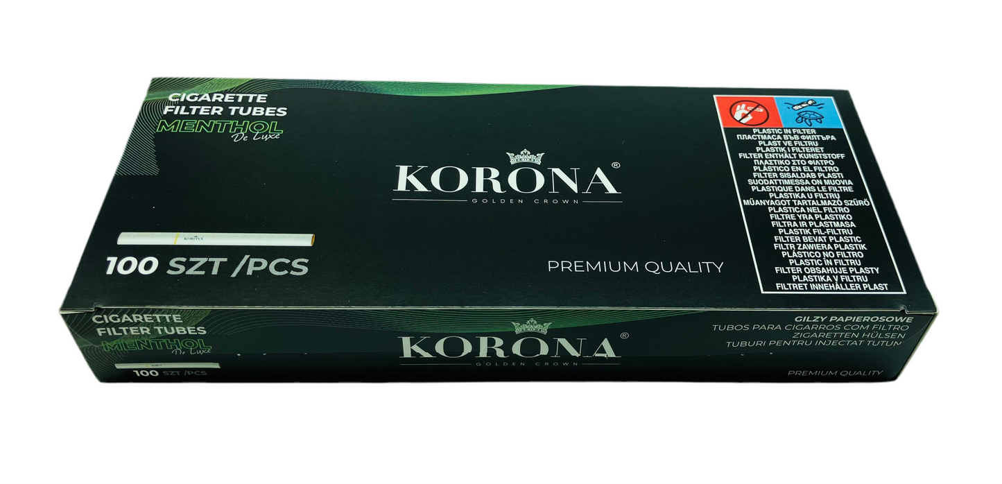 Korona Menthol King Size. One Pack of Korona Filter Empty Tubes Menthol King Size. One Pack Has 100 Tubes
