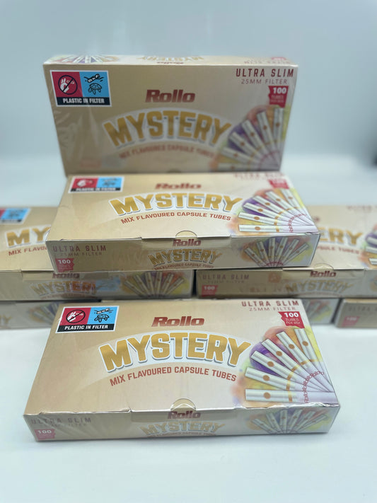 100 X Rollo Ultra Slim Mystery Pop Capsules (5 Mixed Flavours) 25mm Filters. One Pack of 100 Tubes