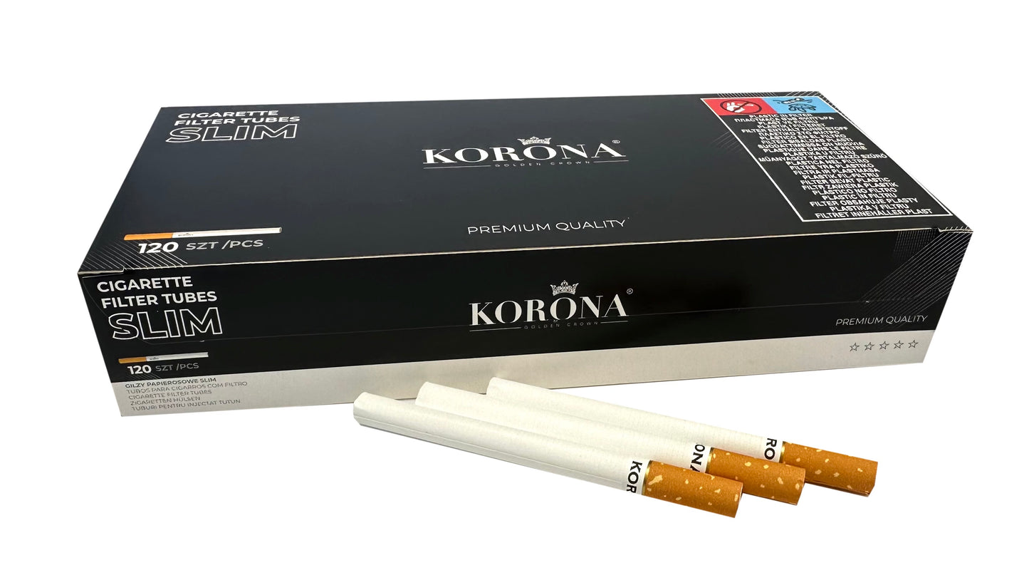 12,000 X Korona Filter Empty Tubes Slim 6.5mm 100 Packs of 120 Tubes. Total of 12,000 Tubes Bulk