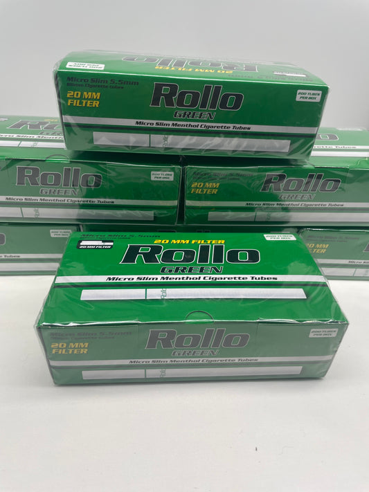 200 X Rollo 5.5mm Micro Slim Green Menthol 20mm Filter Tubes. One Pack of 200 Tubes
