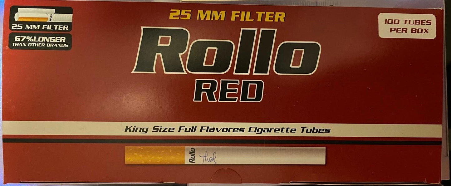 Filled Rollo King Size Red. 100 Filled Tubes. One Pack