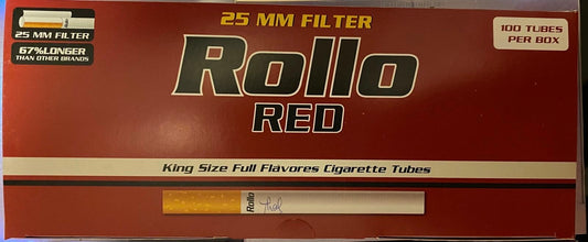 Filled Rollo King Size Red. 100 Filled Tubes. One Pack