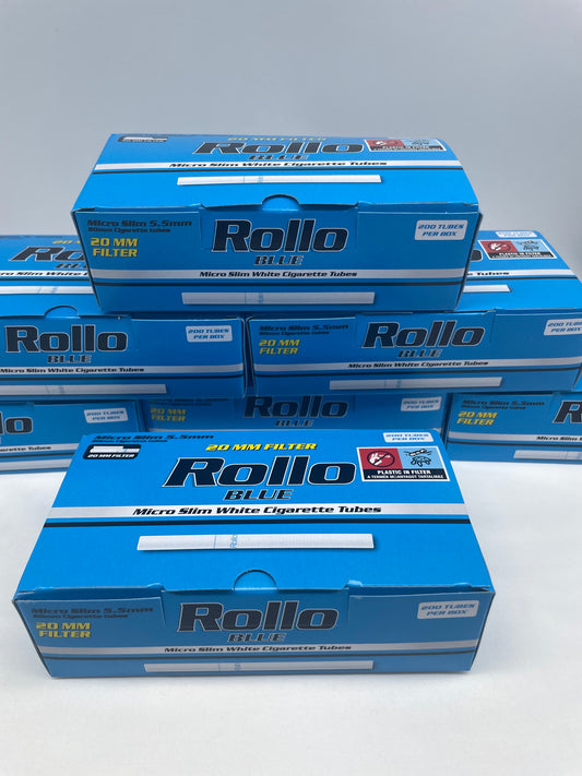 200 X Rollo 5.5mm Micro Slim Blue 20mm Filter Tubes. One Pack of 200 Tubes
