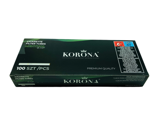 Korona Menthol King Size. One Pack of Korona Filter Empty Tubes Menthol King Size. One Pack Has 100 Tubes