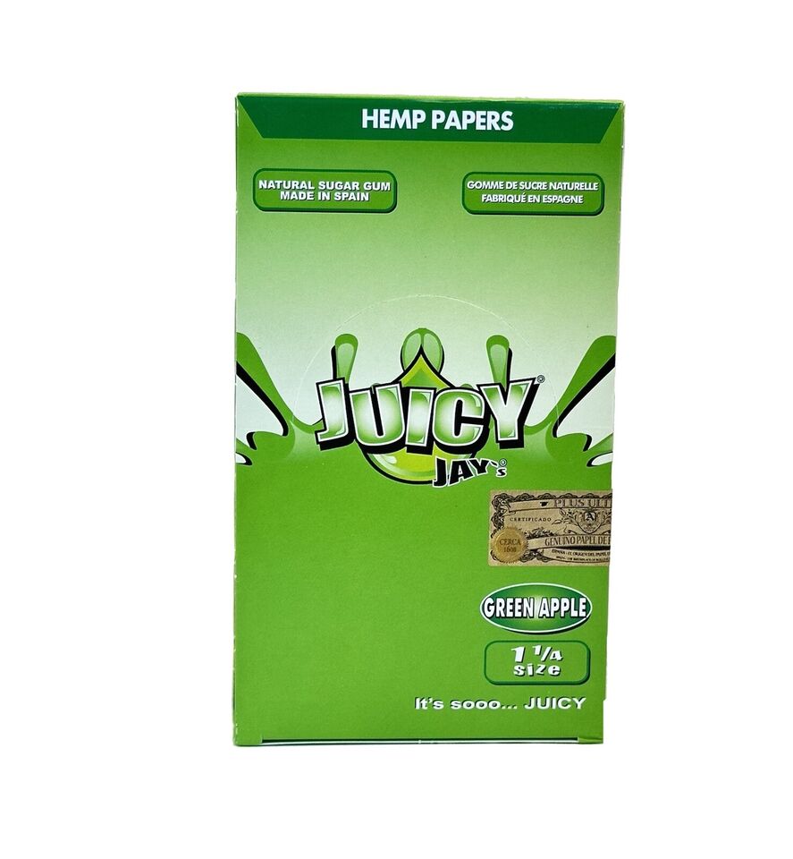 One pack of 24 X Booklets Juicy Jays Green Apple 1-1/4 Flavoured Rolling Papers