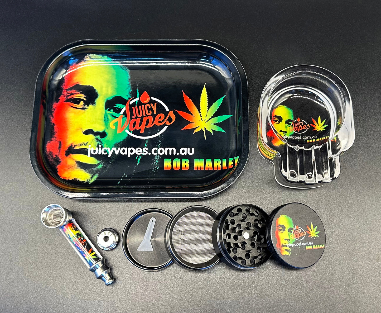 Bob Marley Smoking Gift set with Pipe, Grinder, Ashtray & Rolling Tray