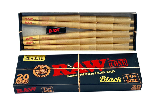 One Pack of Raw 1-1/4 Classic Natural Black Pre-rolled Cone. 20 Cones Per Pack