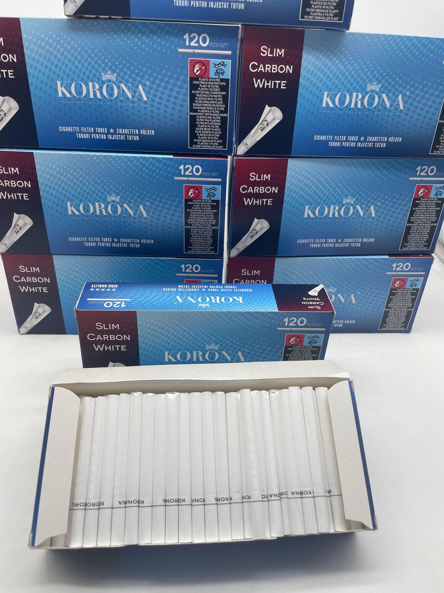 Slim Carbon White. One Pack of Korona Filter Tube Slim Carbon White. One Pack Has 120 Tubes