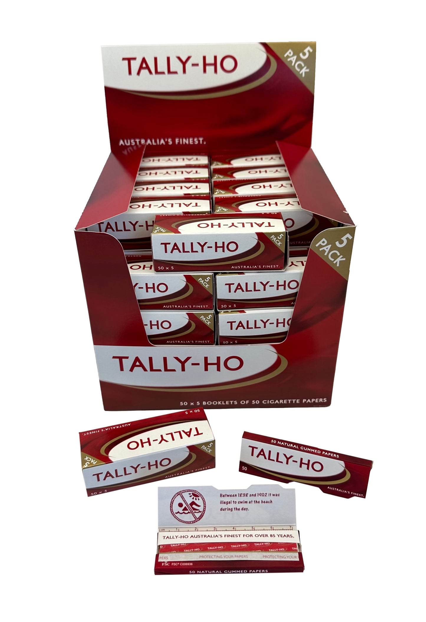 One Pack of 50 X 5Pack Tally-Ho Rolling Papers. Total of 250 Booklets