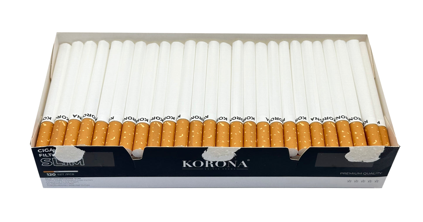 120 X Korona 6.5mm Ultra Slim Filter Tubes Premium Quality. 120 Tubes Per Pack