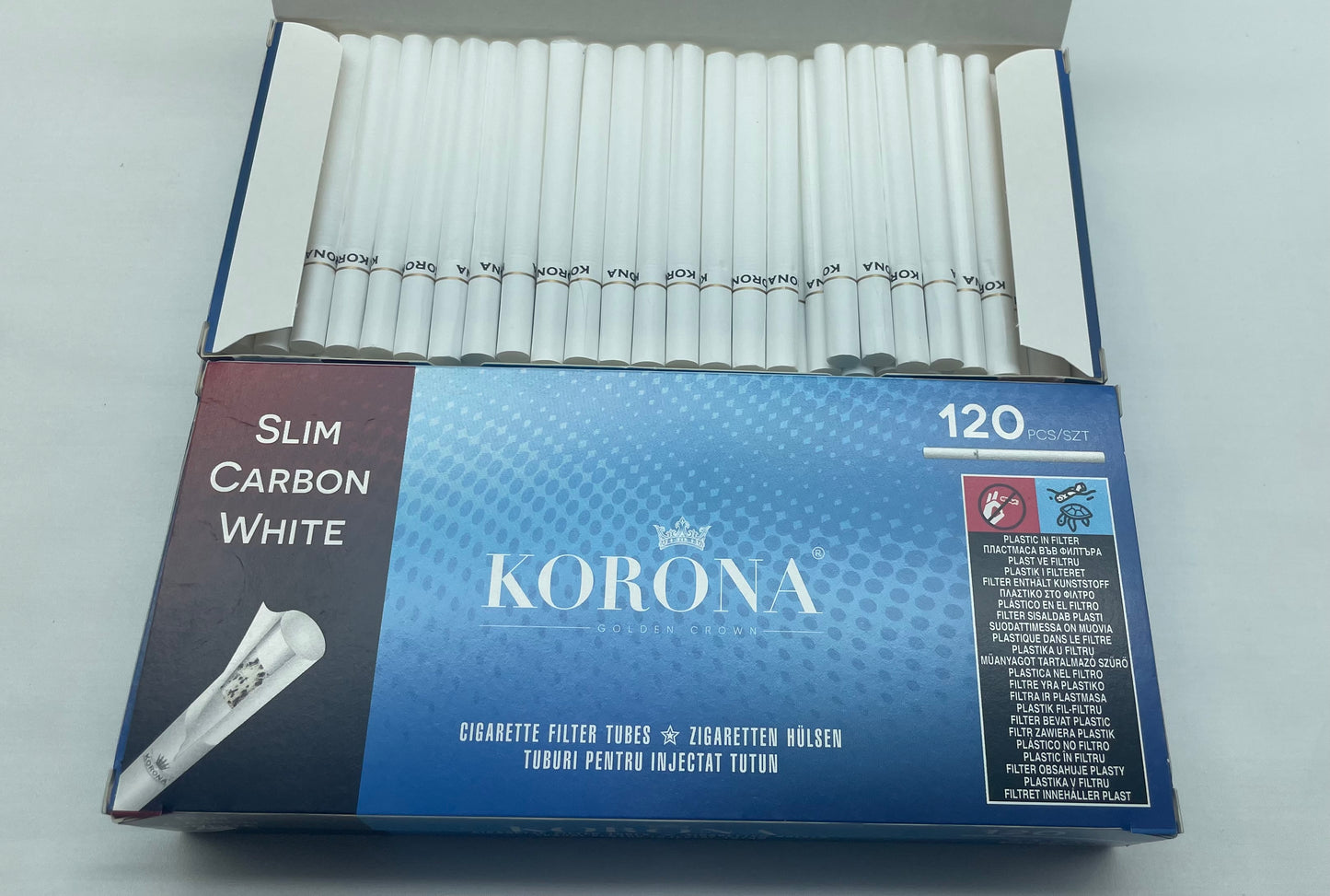 Slim Carbon White. One Pack of Korona Filter Tube Slim Carbon White. One Pack Has 120 Tubes