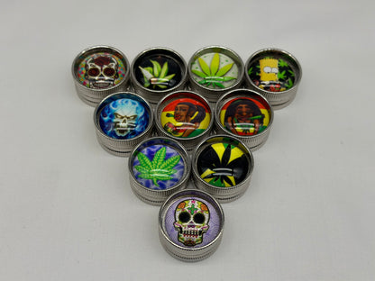 Small Mini Pocket Metal Herb Tobacco Grinder Hand Muller Smoke Crusher Spice. Designs selected randomly