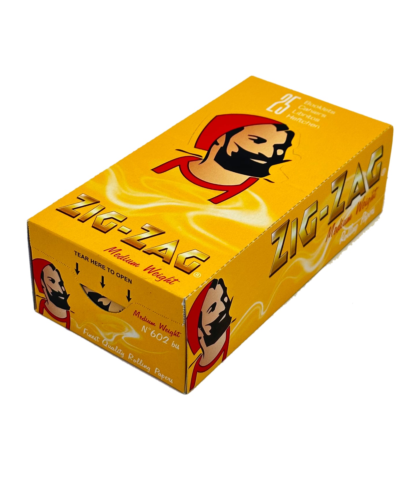 One Box Of 25 PK Yellow Double ZIG-ZAG Rolling Papers, 100 Gummed Rolling Papers Per Book