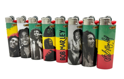 One Pack of 50 X Large Bic Lighters Maxi Multi Coloured Bob Marley Design