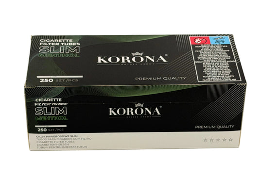 250 X Korona Menthol Filter Empty Tubes Slim 6.5mm. Each Pack Has 250 Tubes