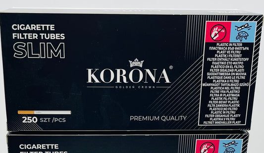 250 X Korona 6.5mm Ultra Slim Filter Tubes Premium Quality. 250 Tubes Per Pack