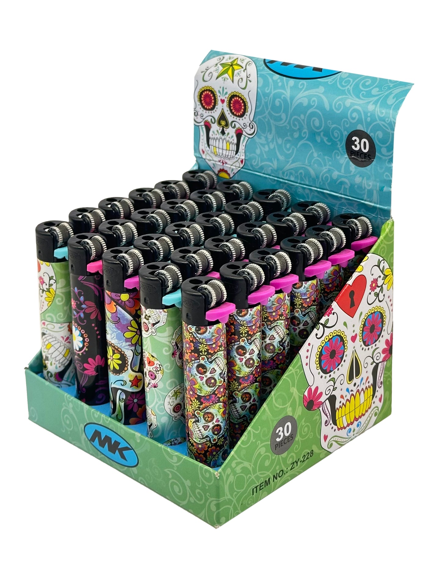 One Pack of 30 X MK Round Lighters Different Designs
