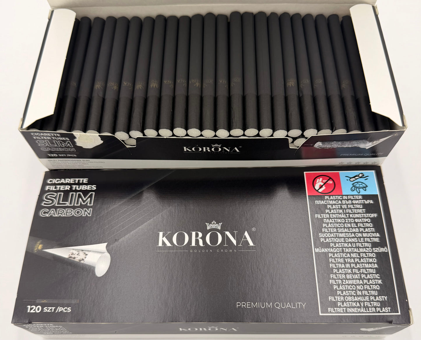 120 X Korona Slim Black Charcoal Carbon Filter Tubes 6.5mm