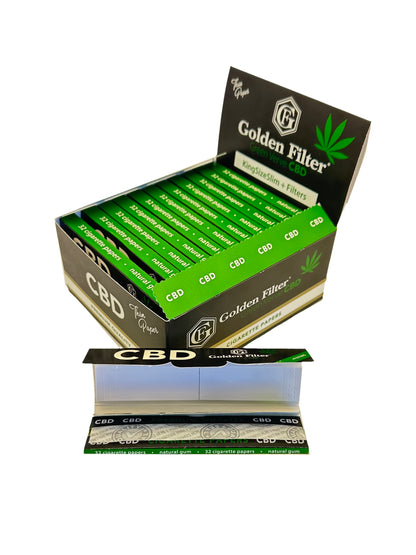 One Pack of 24 X Booklets Of Golden CBD Rolling Papers. King size slim + Tips. Premium Quality