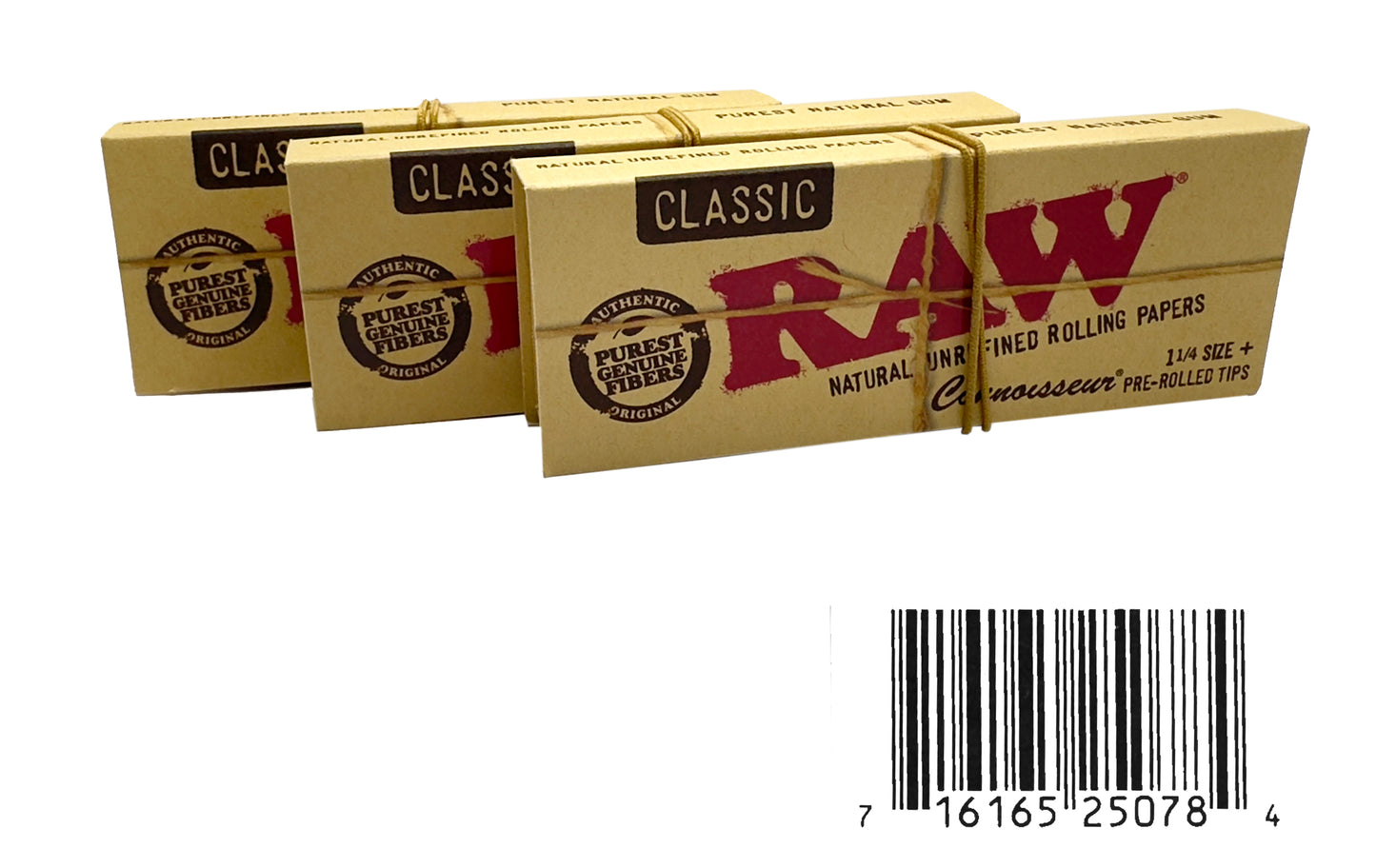 One Pack of Raw Classic 1-1/4 Size Rolling Paper + Pre-rolled Tips. 24 in pack.