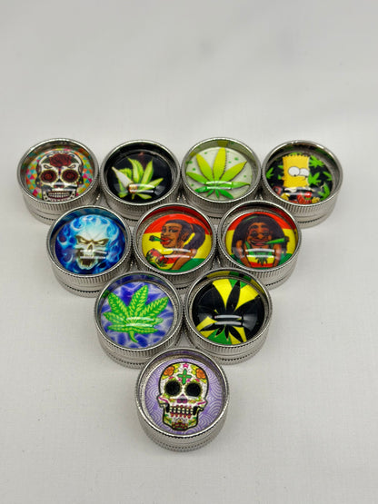 Small Mini Pocket Metal Herb Tobacco Grinder Hand Muller Smoke Crusher Spice. Designs selected randomly