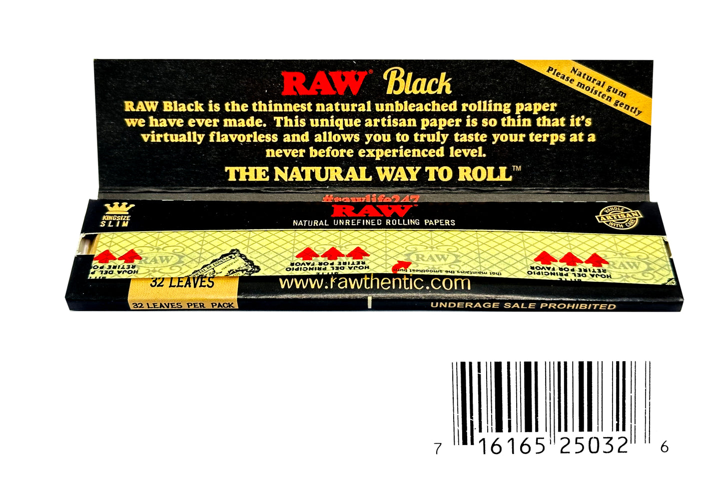 RAW Classic Black King Size Slim Natural Rolling Papers