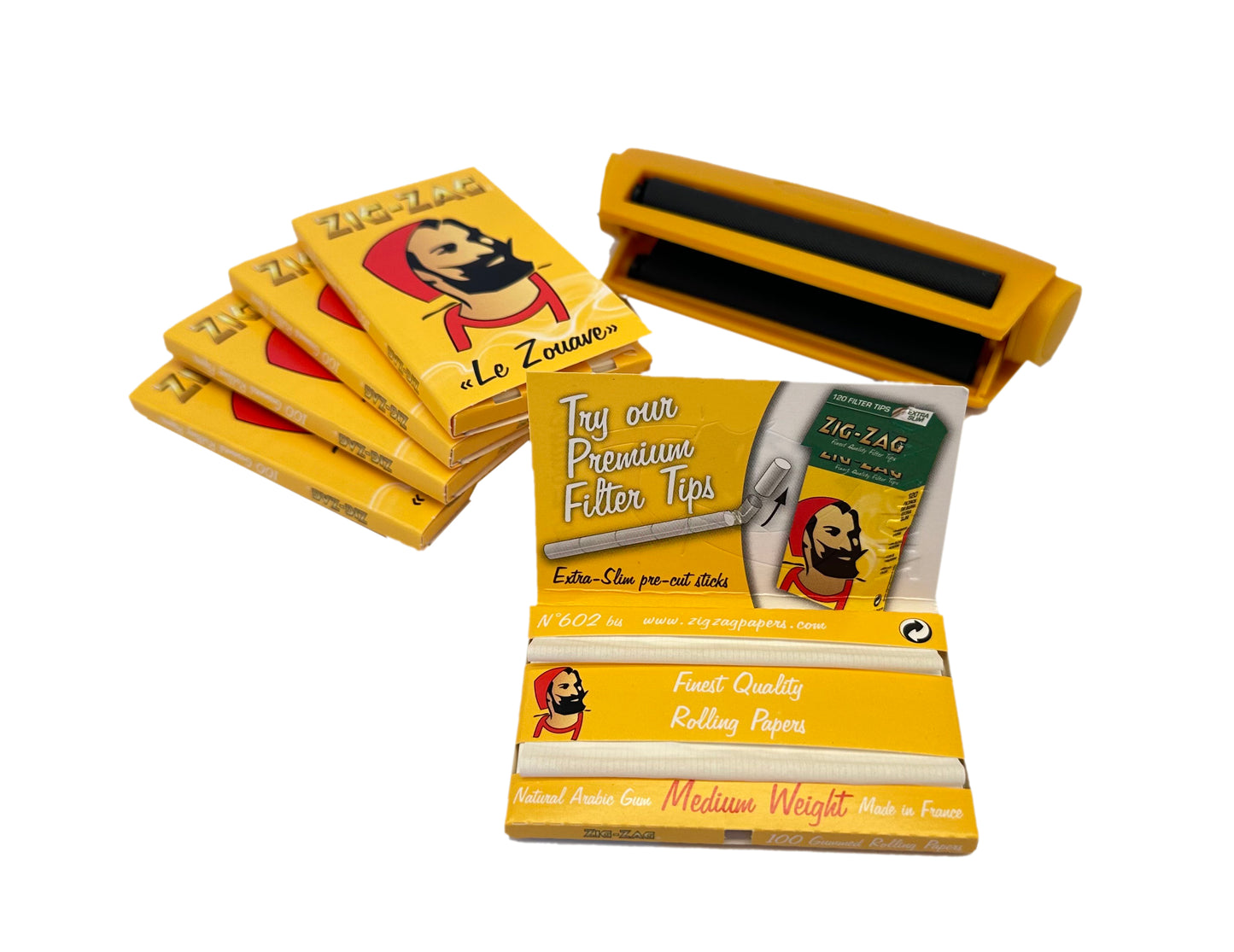 One Box Of 25 PK Yellow Double ZIG-ZAG Rolling Papers, 100 Gummed Rolling Papers Per Book