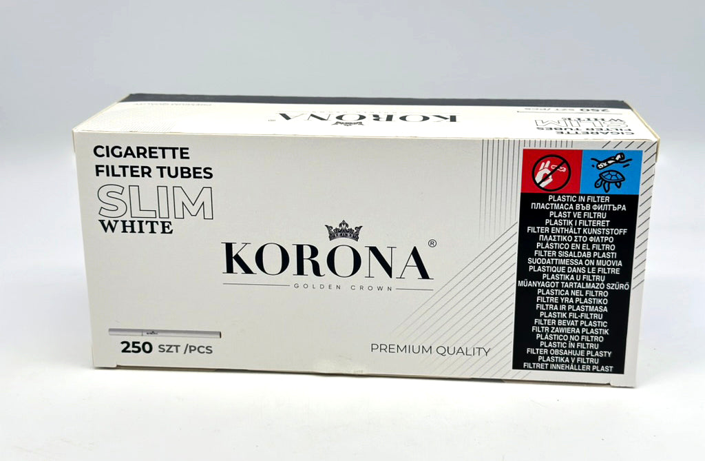 250 X Korona 6.5mm Ultra Slim Filter Empty Tubes. Each Pack Has 250 Tubes