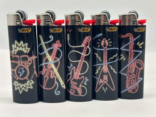 5 X Large BIC Lighters Multicoloured. Designs Selected Randomly Total of 5 Lighters