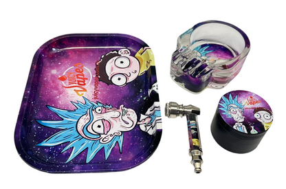 Rick&Morty Smoking Gift set with Pipe, Grinder, Ashtray & Rolling Tray