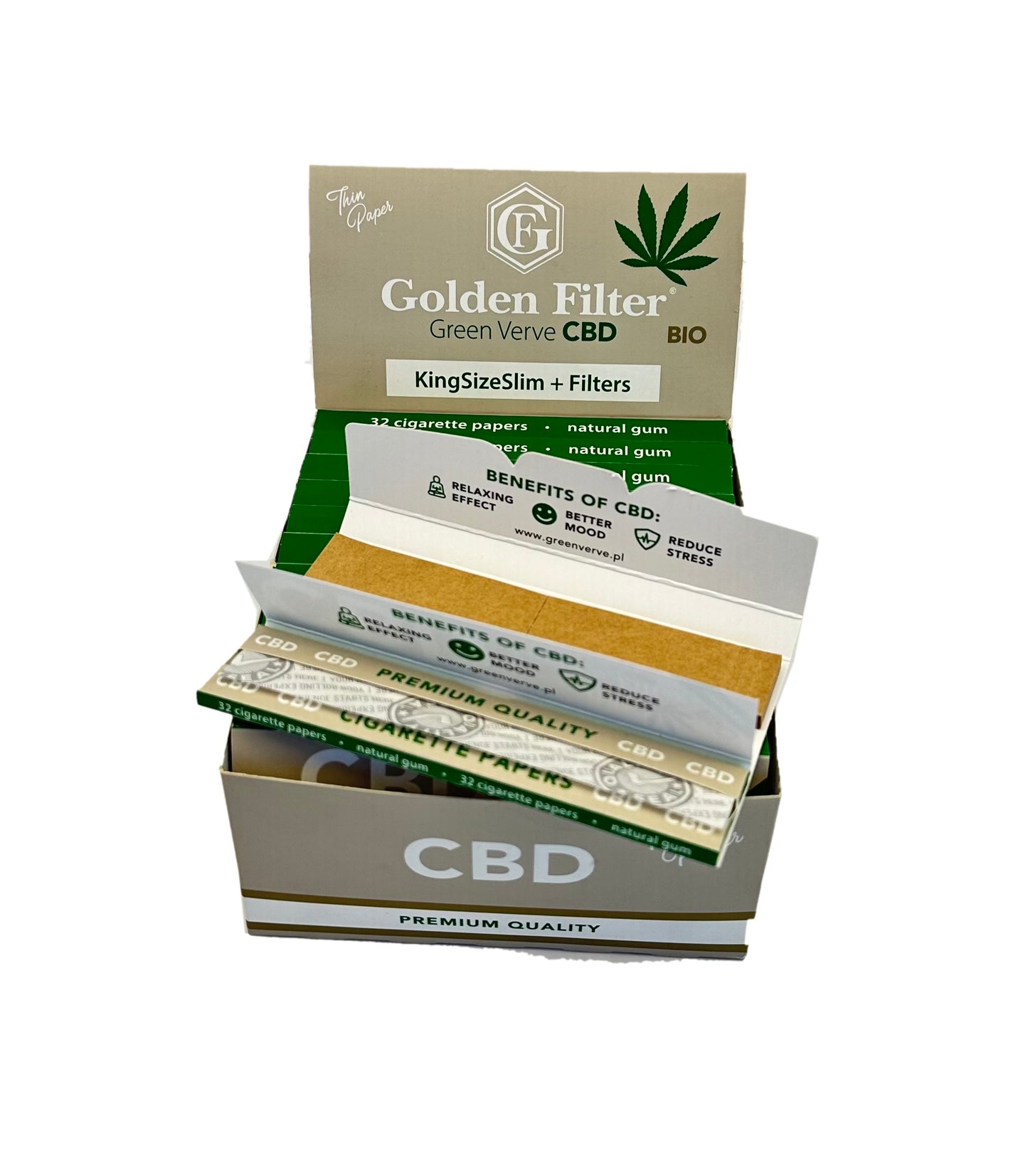 One Pack of 24 X Booklets Of Golden CBD BIO Rolling Paper. King size slim plus Tips. Premium Quality