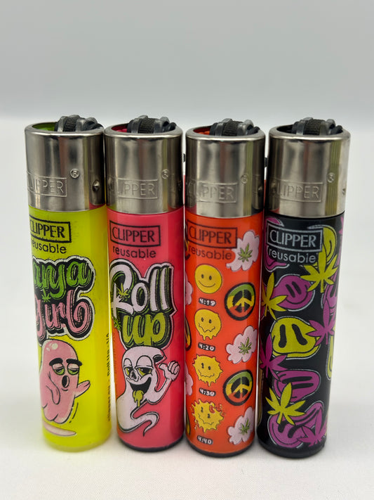 4 X Clipper Reusable Lighter. Total of 4 Lighters. Designs selected randomly