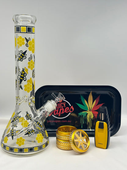 Glass Smoking Pipe Water Pourer+Jet Lighter+Grinder+Rolling Tray.Lighter Designs Selected Randomly