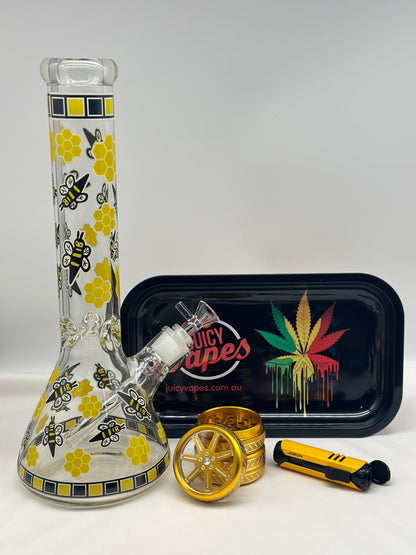 Glass Smoking Pipe Water Pourer+Jet Lighter+Grinder+Rolling Tray.Lighter Designs Selected Randomly