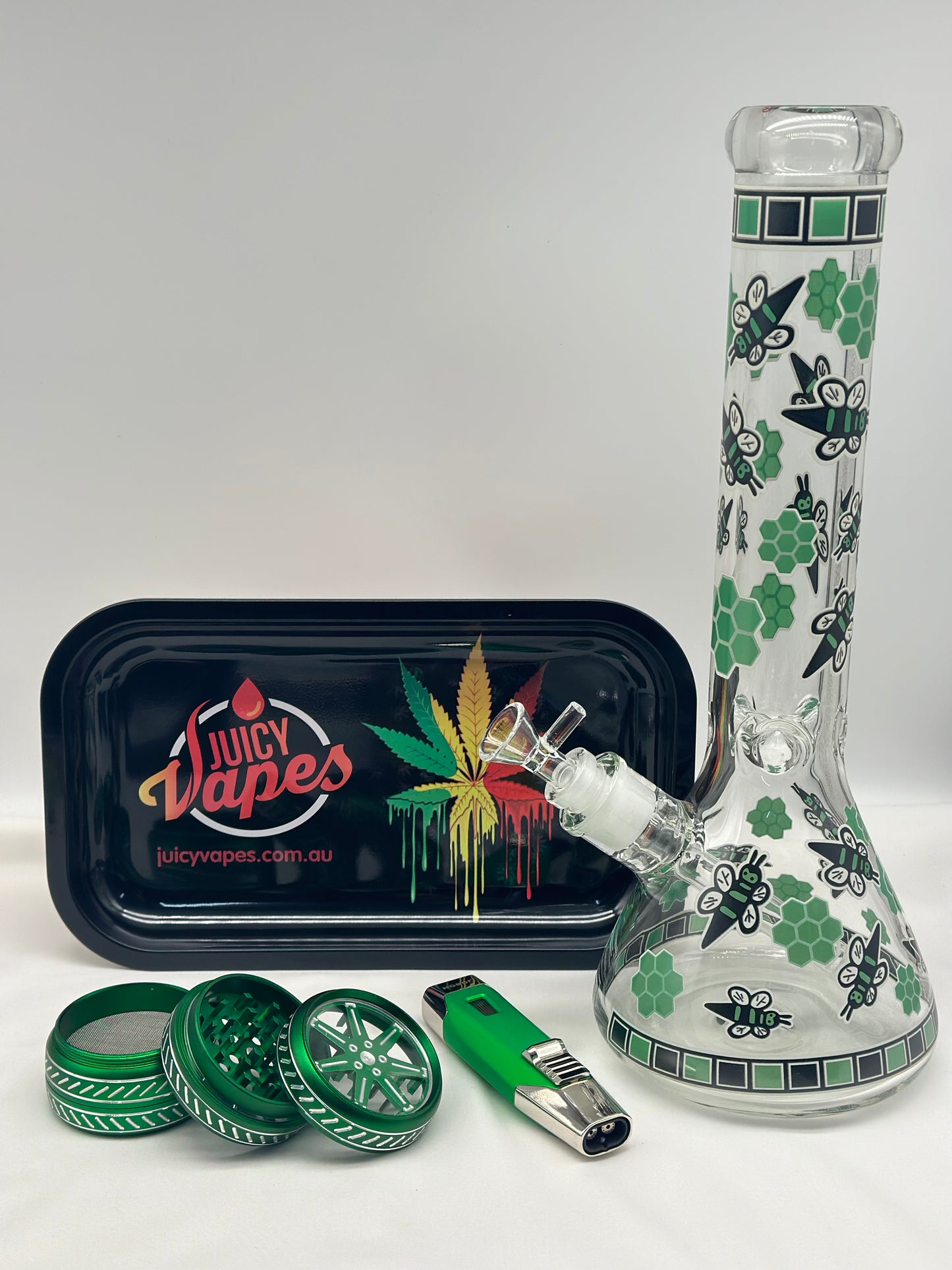 Glass Smoking Pipe Water Pourer+Jet Lighter+Grinder+Rolling Tray