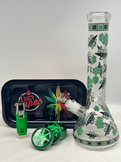 Glass Smoking Pipe Water Pourer+Jet Lighter+Grinder+Rolling Tray