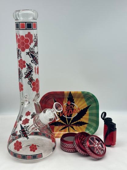 Glass Smoking Pipe Water Pourer+Jet Lighter+Grinder+Rolling Tray