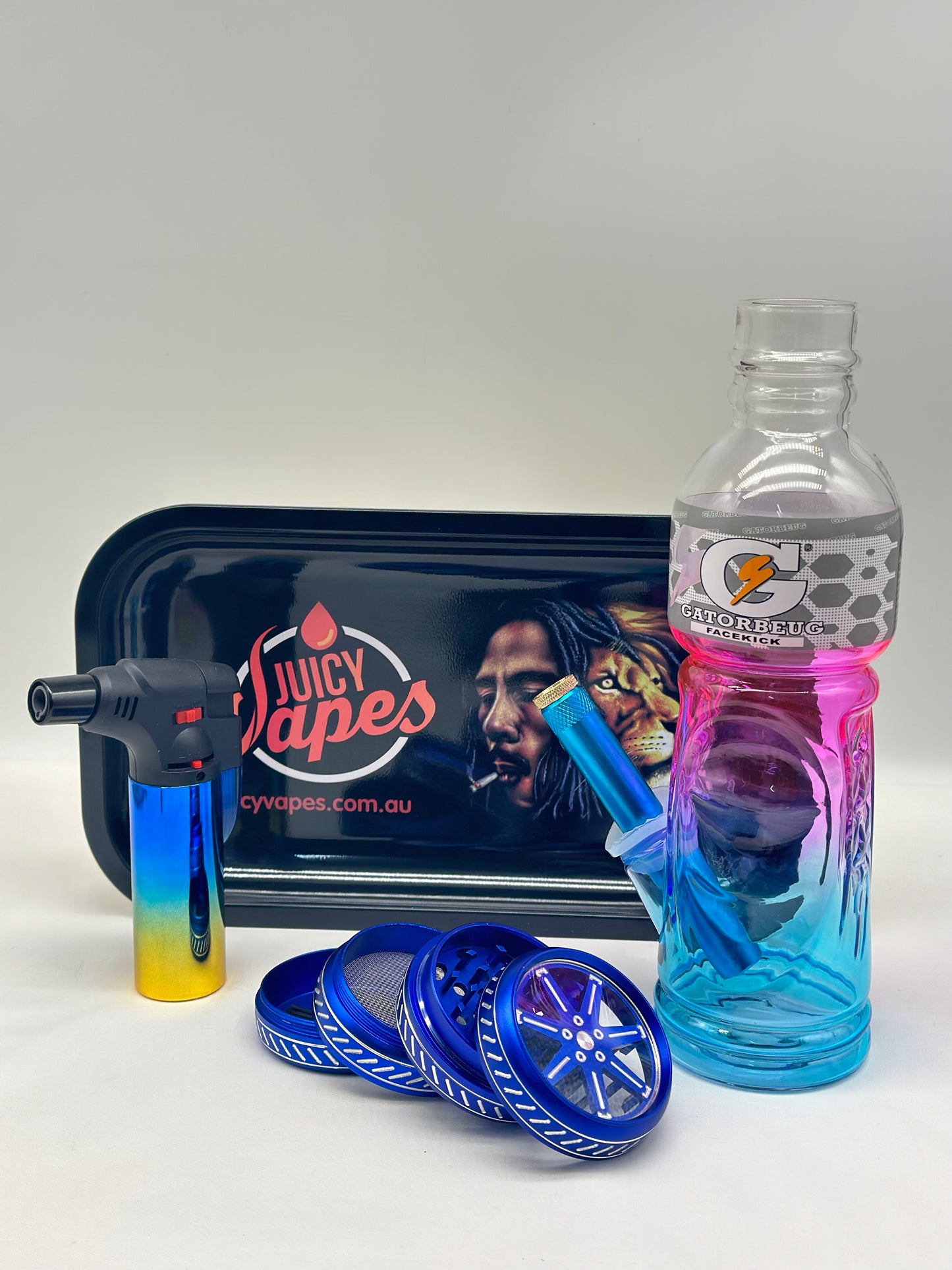 Glass Smoking Pipe Water Pourer+Jet Lighter+Grinder+Rolling Tray