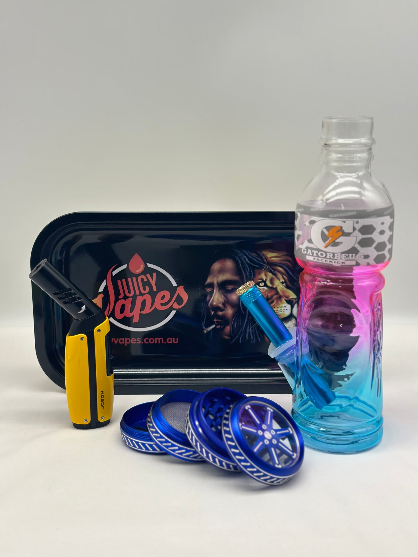 Glass Smoking Pipe Water Pourer+Jet Lighter+Grinder+Rolling Tray