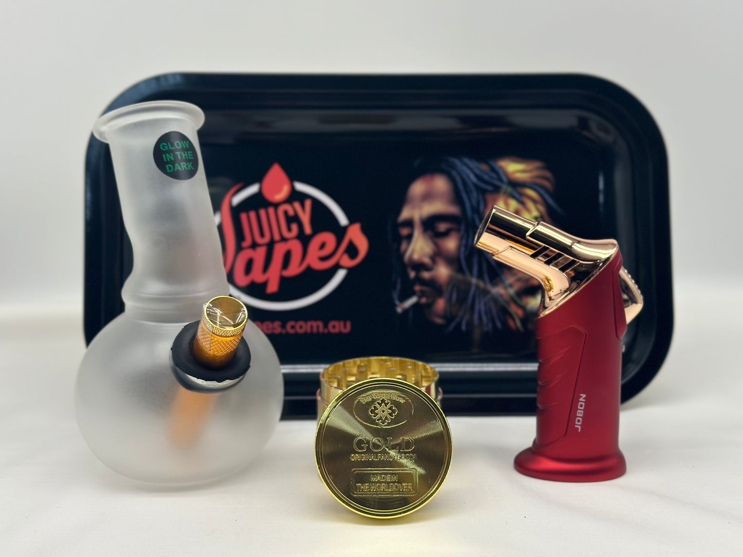 Glass Smoking Pipe Water Pourer+Jet Lighter+Grinder+Rolling Tray