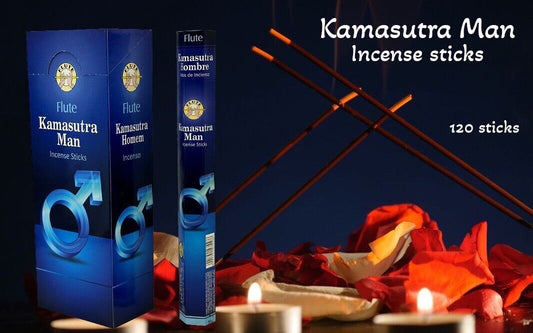 Flute fragrant charcoal incense sticks KAMASUTRA MAN 6 Hex packets of 20 sticks. Total 120 Sticks