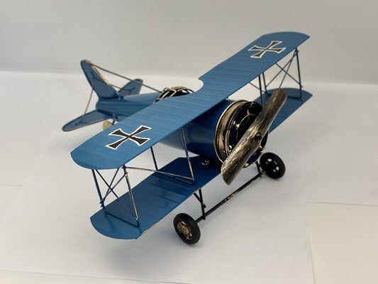 Hand Made Metal Airplane. Blue Antique Metal Craft Gift