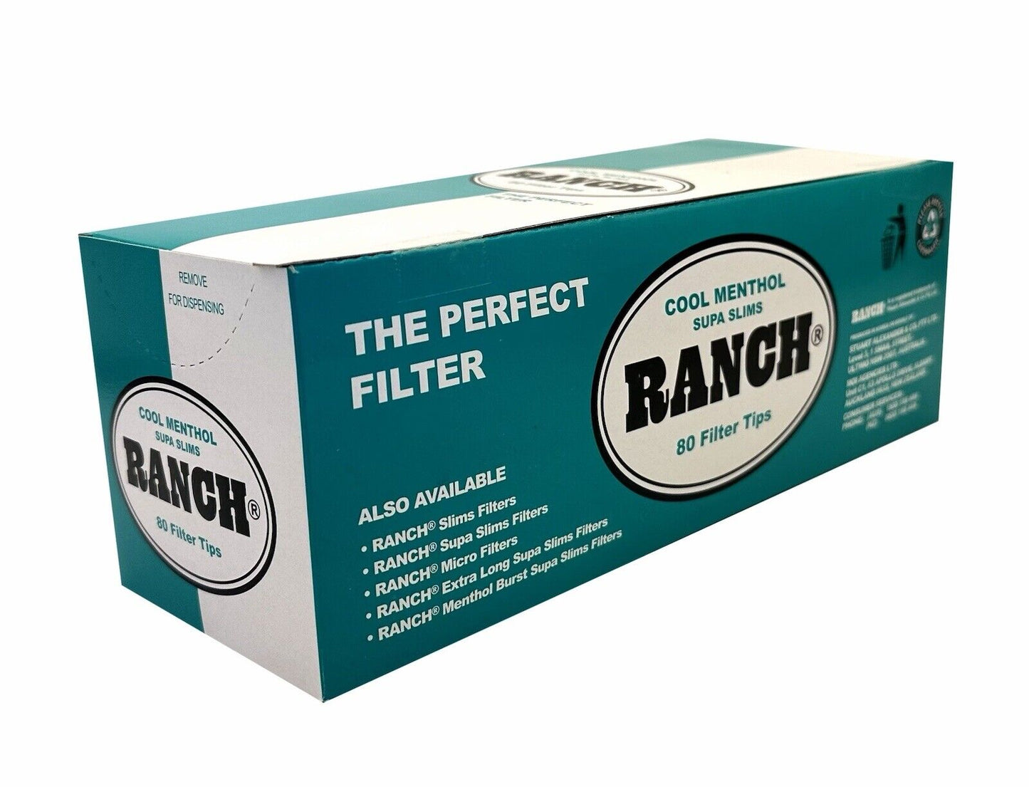 One pack of 12 X Bags Of Ranch Filters Cool Menthol Supa Slims. Each Bag Has80