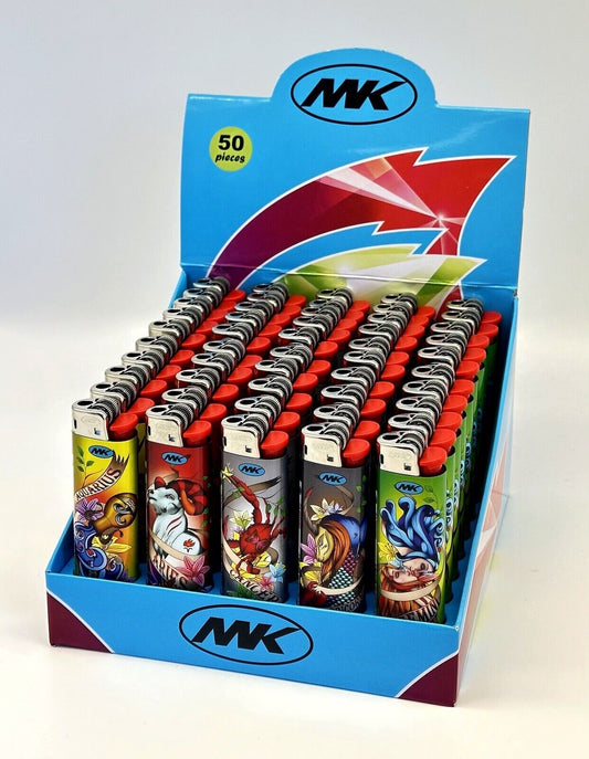 One Pack of 50 X Large MK Lighters Mystic Designs