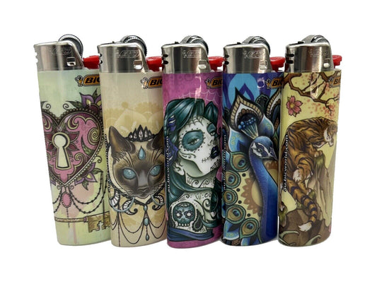 5 X Large BIC Lighters Multicoloured Tattoo. Designs Selected Randomly Total of 5 Lighters