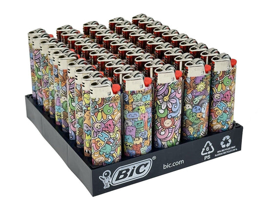 One Pack of 50 X Large Bic Lighters Maxi Multi Coloured Cigarette Lighters