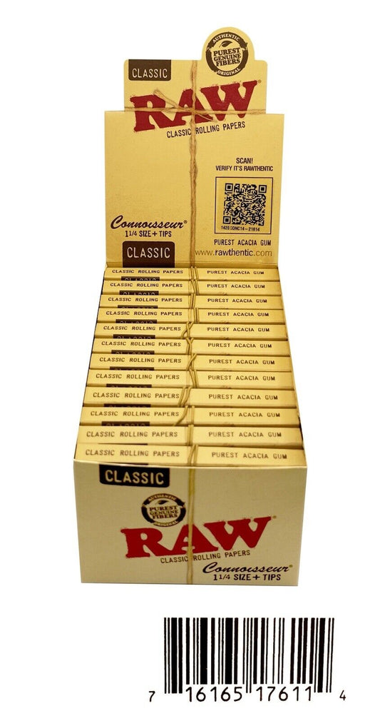 One Pack of Raw Classic 1-1/4 Size Rolling Papers + Tips. 24 in a pack