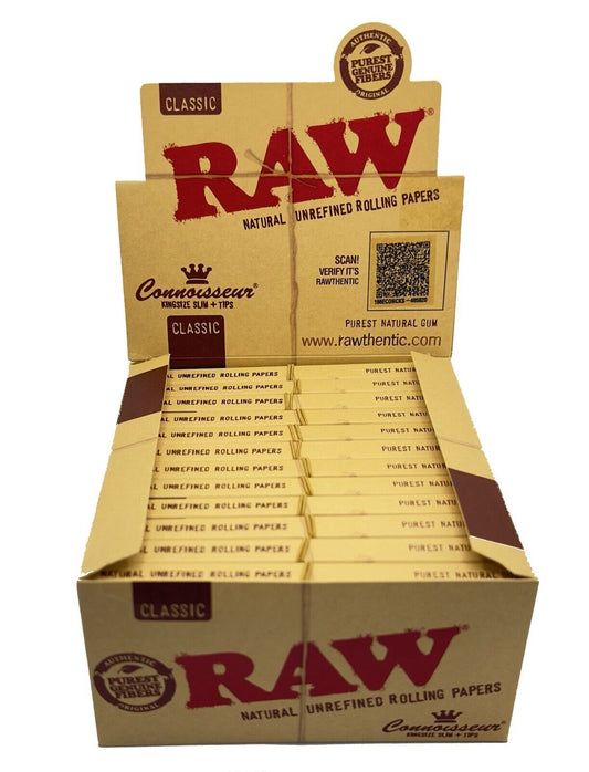 One Pack of Raw Classic Kingsize Slim Rolling Papers + Tips 24 pack